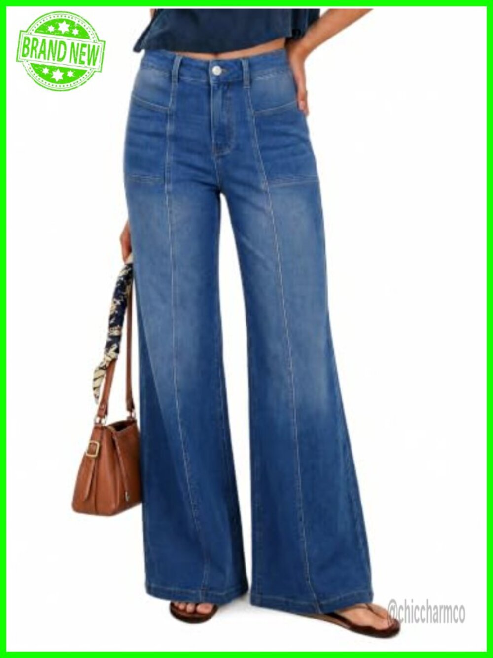 High Waisted Wide Leg Stretchy Knit Denim Jeans Flared Casual Pants